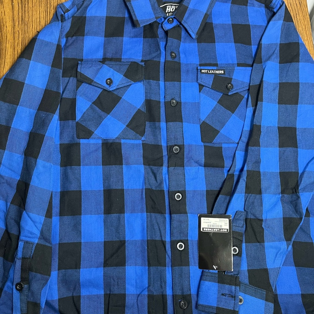 Hot Leathers Blue and Black Long Sleeve Flannel New with tag XXL